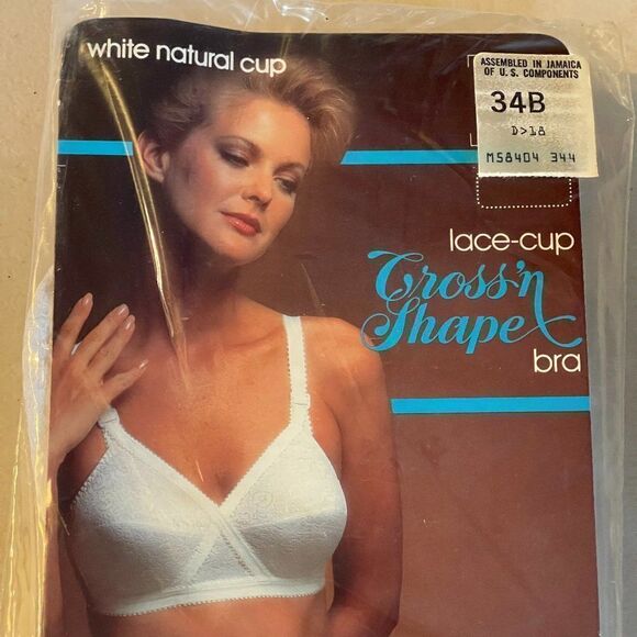 NWT Vintage Sears White Cross N Shape Lace Cup Bra 34B - Picture 1 of 4